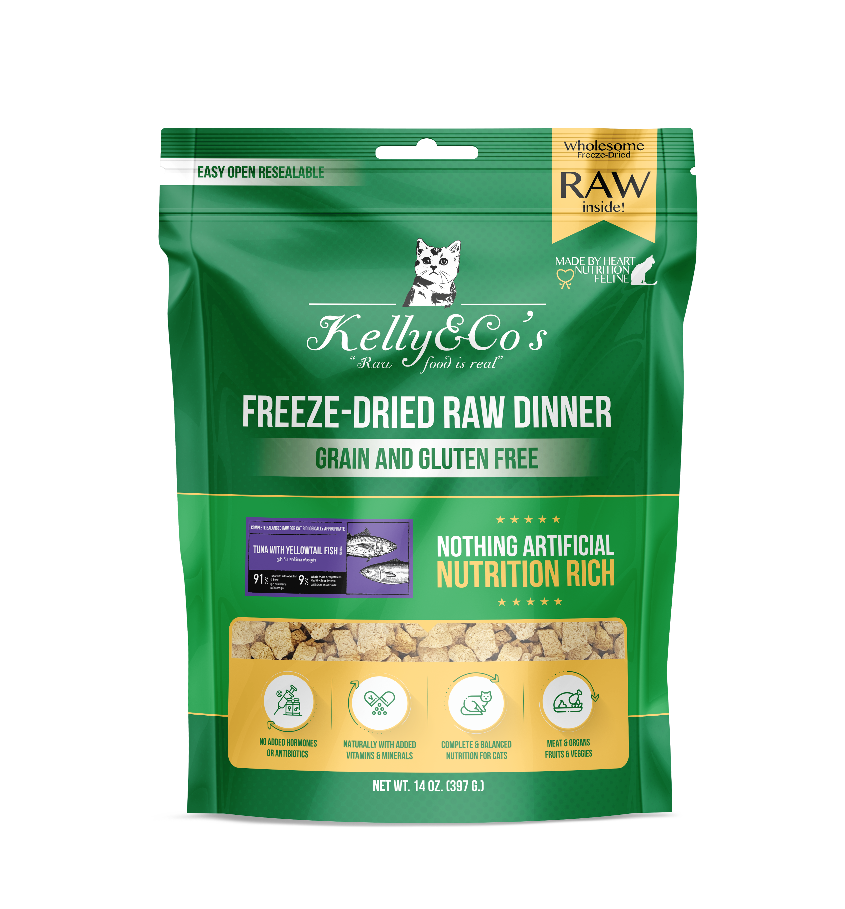 Kelly & Co's Freeze Dried Raw Dinner Tuna with Yellowtail Fish Formula